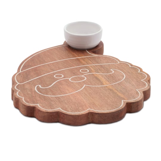 Melrose 12" Santa Wood Platter with Ceramic Dip Bowl